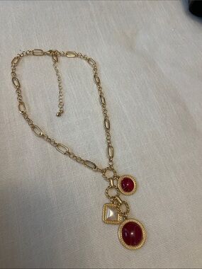 Gold and Garnet Charm Necklace